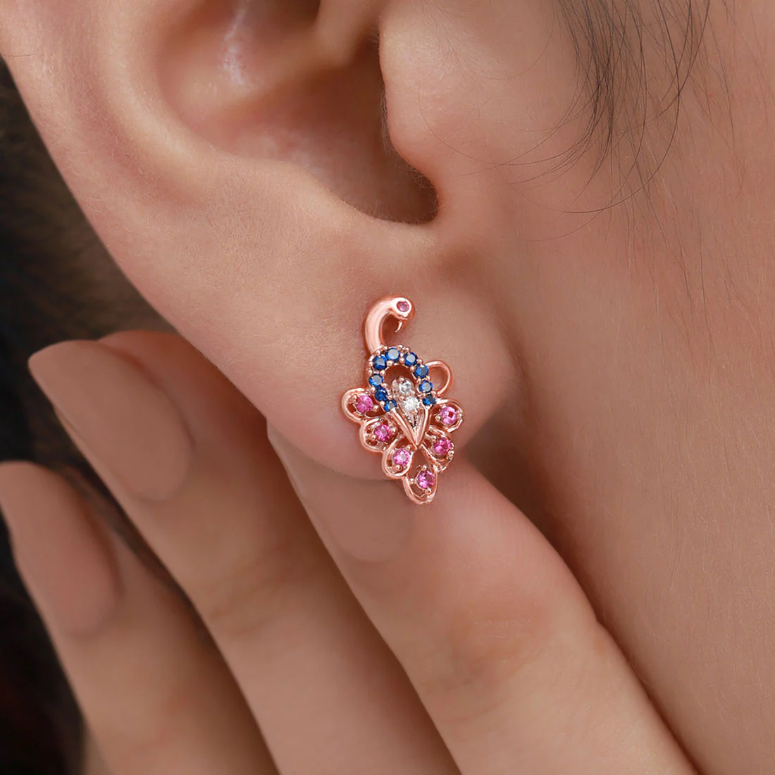 Luxe Peacock Rose Gold Plated 925 Sterling Silver Earrings - Image 3