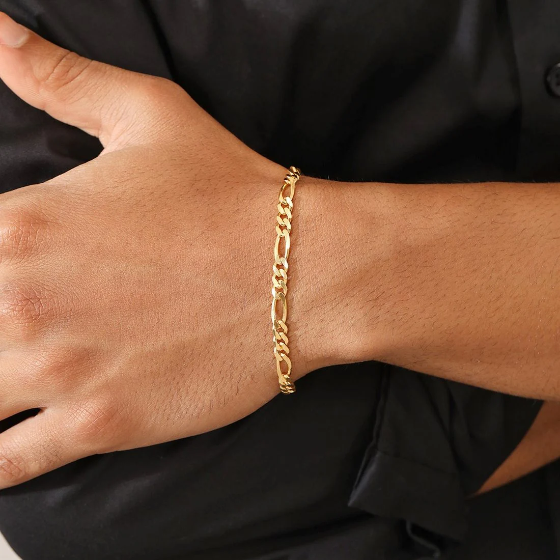 Masculine Gold-Plated 925 Sterling Silver Men's Figaro Bracelet - Image 3
