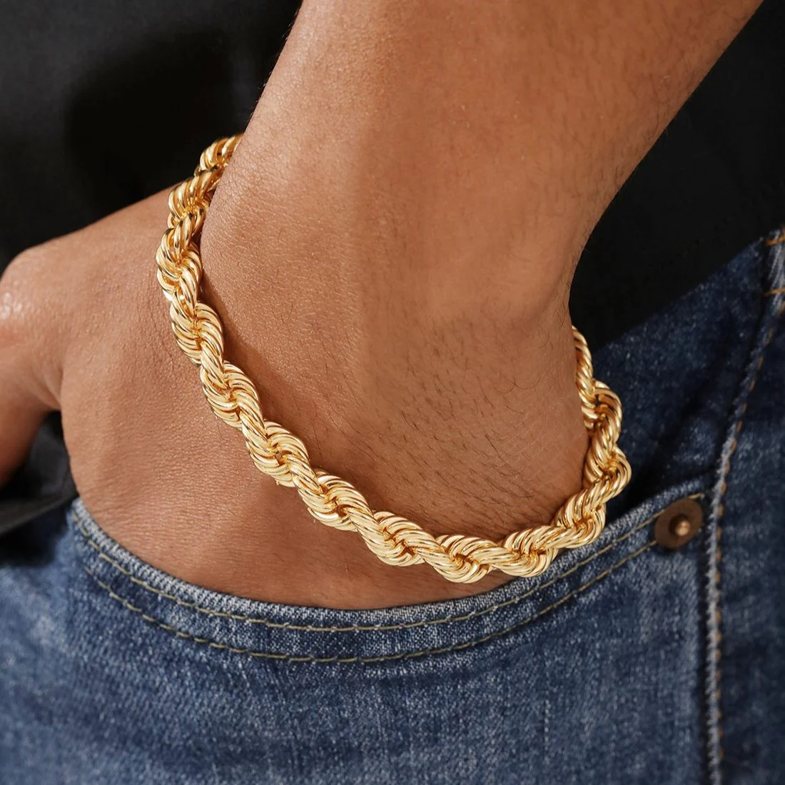 Masculine Gold-Plated 925 Sterling Silver Men's Twisted Chain Bracelet - Image 2