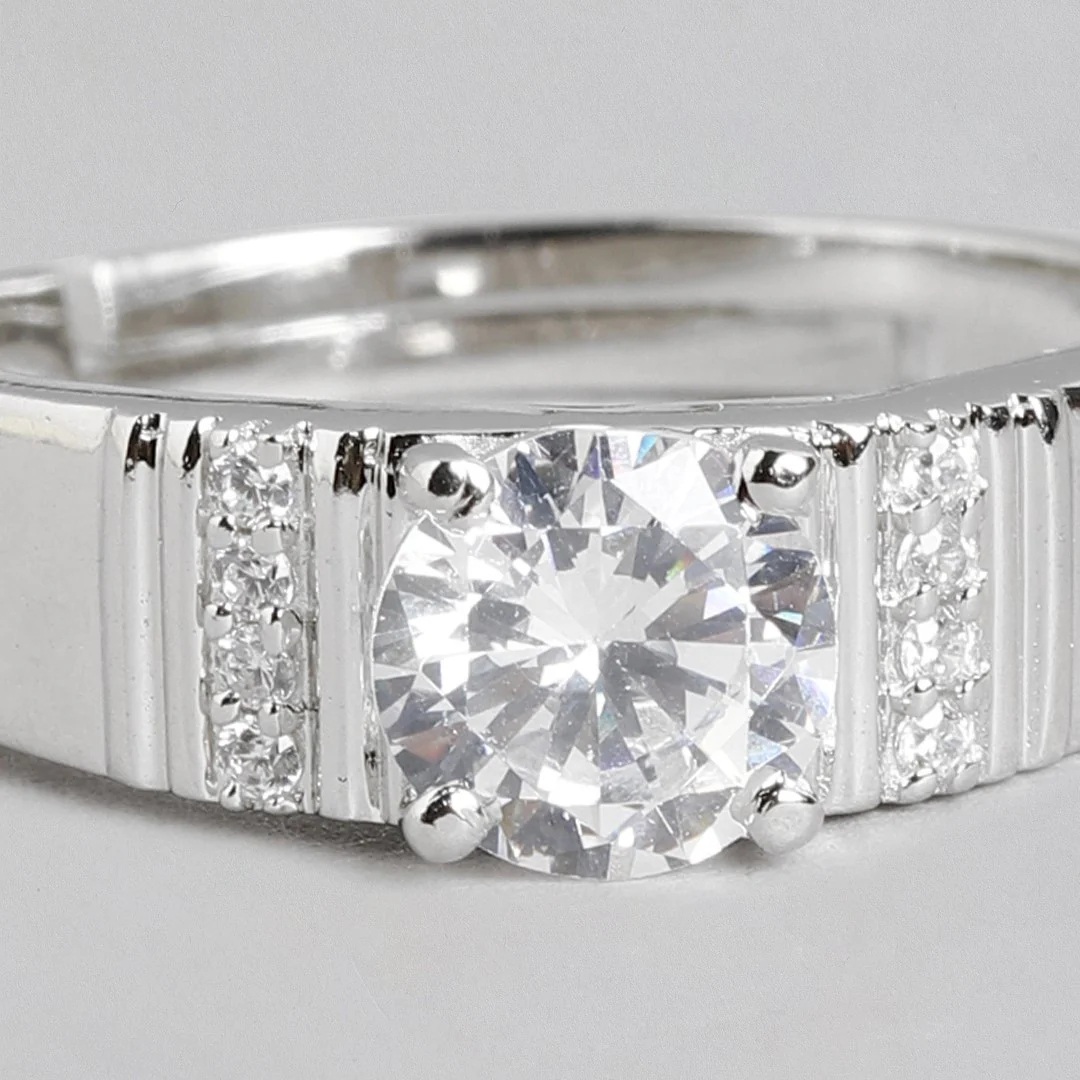 Majestic Gemstone Rhodium CZ 925 Sterling Silver Ring For Him (Adjustable) - Image 8