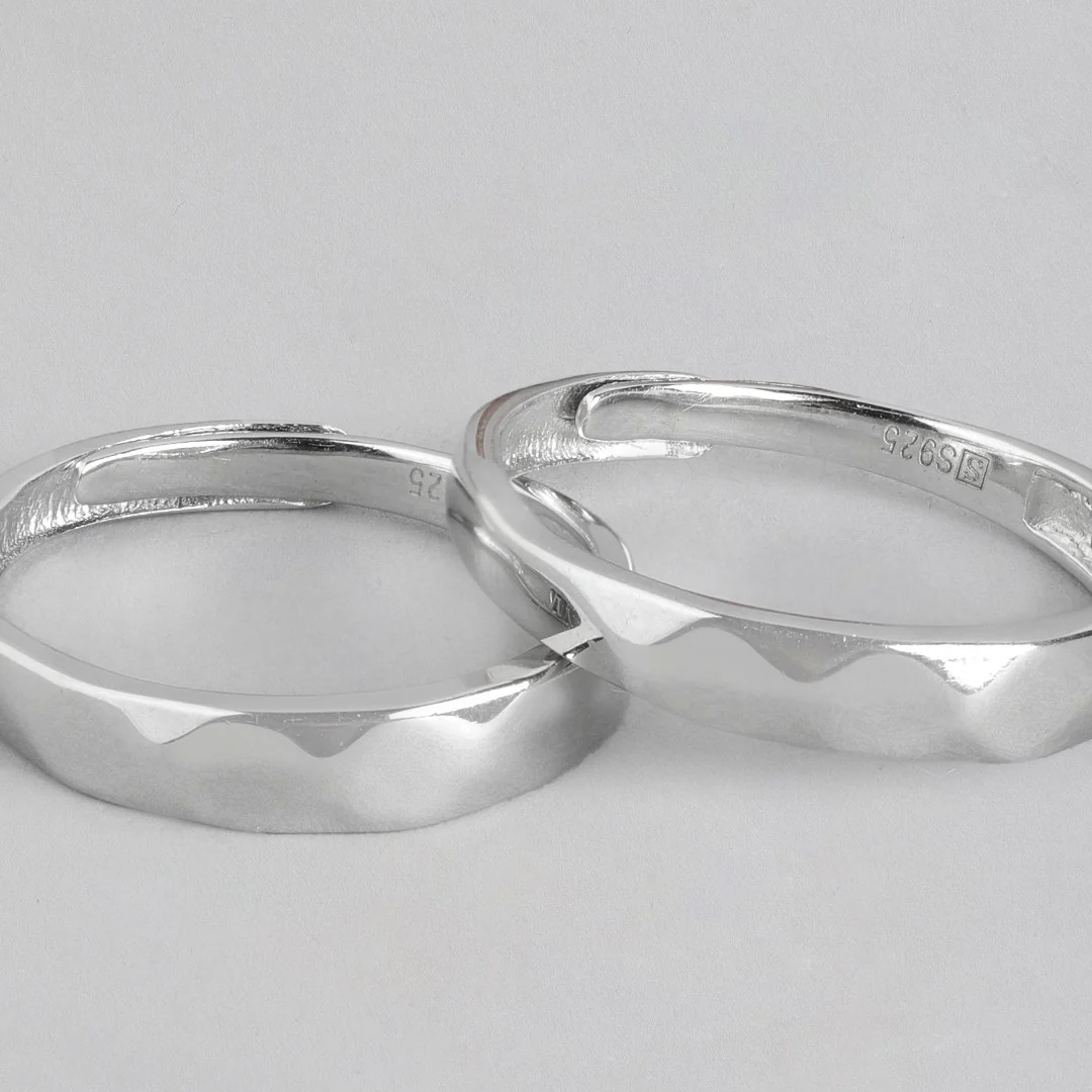 Majestic Lovers Rhodium Plated 925 Sterling Silver Couple Rings (Adjustable) - Image 6