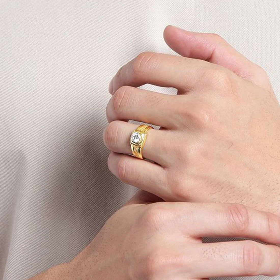 Majestic Solace 925 Sterling Silver Gold-Plated Solitaire Ring for Him Gift Hamper - Image 3
