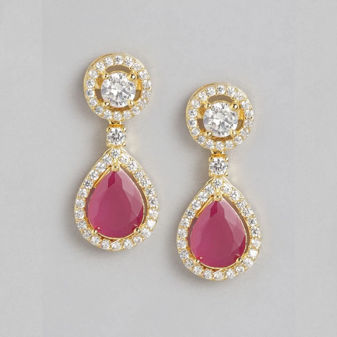 Maroon Majesty Gold-Plated 925 Sterling Silver Drop Earrings - Image 4