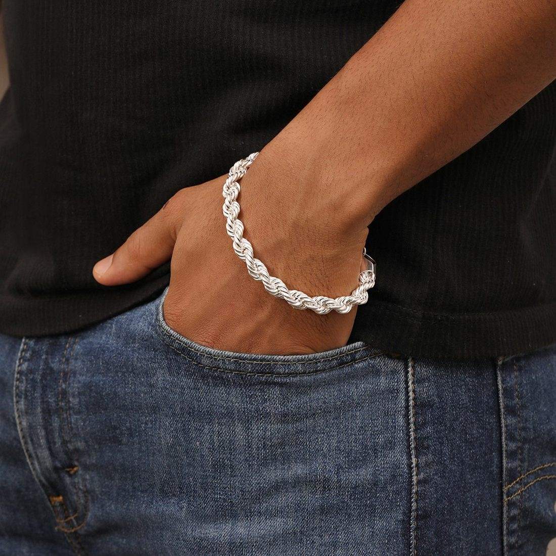 Masculine Silver-Plated 925 Sterling Men's Twisted Chain Bracelet - Image 4