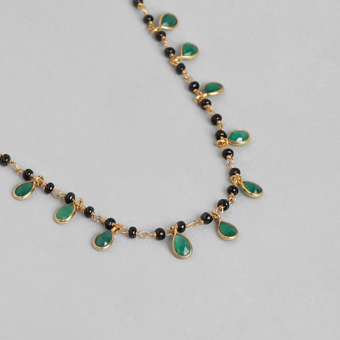 Green Drop CZ With Beaded Chain 925 Sterling Silver Mangalsutra - Image 5