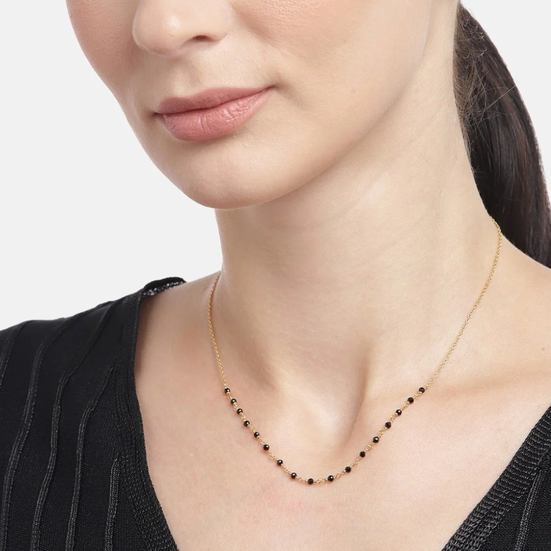 Golden Rhapsody 925 Sterling Silver Gold-Plated Beaded Mangalsutra - Image 2
