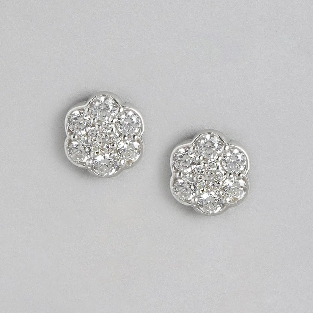 Minimal CZ Studded Rhodium Plated 925 Sterling Silver Studs - Image 4