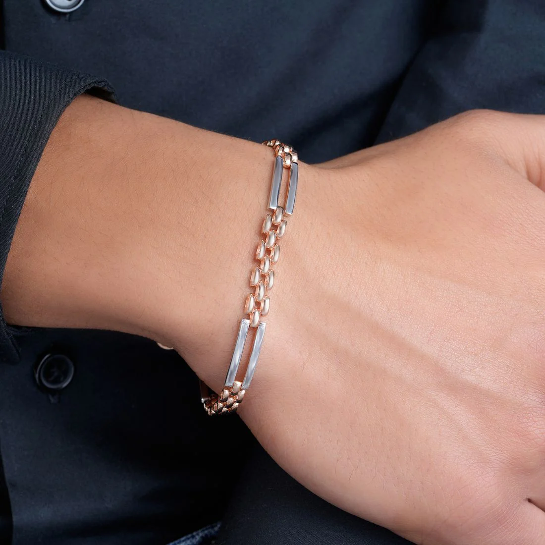 Minimal Dual Plated 925 Sterling Silver Men's Bracelet - Image 3
