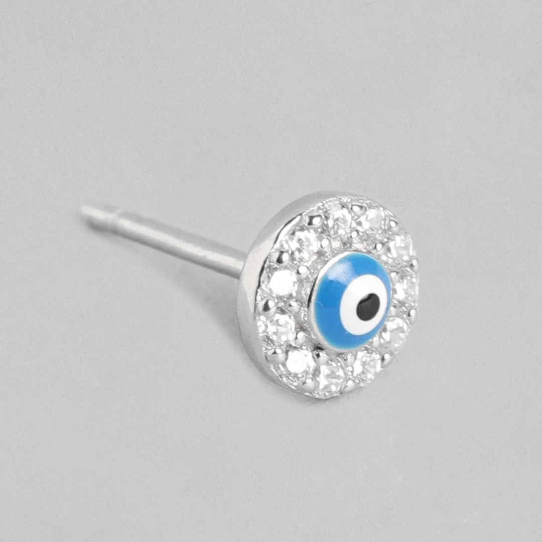 Minimal Evil Eye Studs 925 Silver Earrings - Image 4
