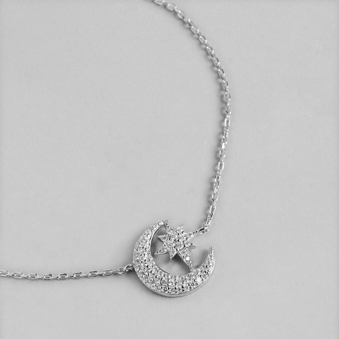 Romantic Moon and Star Cubic Zirconia 925 Silver Bracelet - Image 8