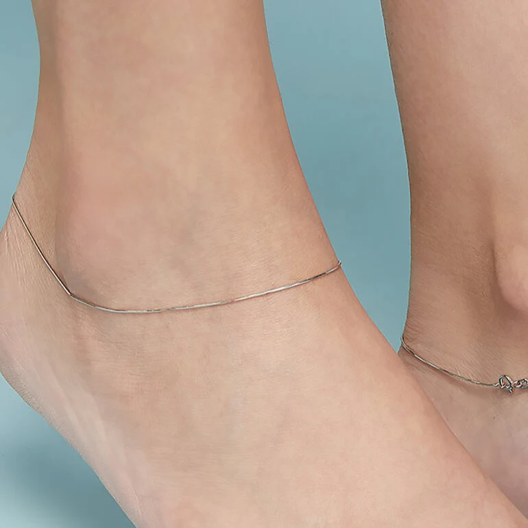 Minimal Snake Chain 925 Silver Rhodium Plated Anklet - Image 4