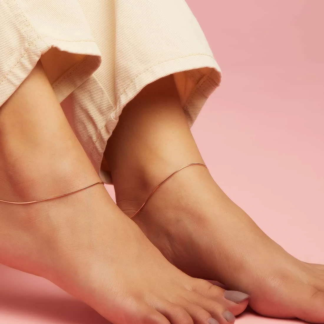 Minimal Snake Chain 925 Sterling Silver Anklet In Rose Gold - Image 3