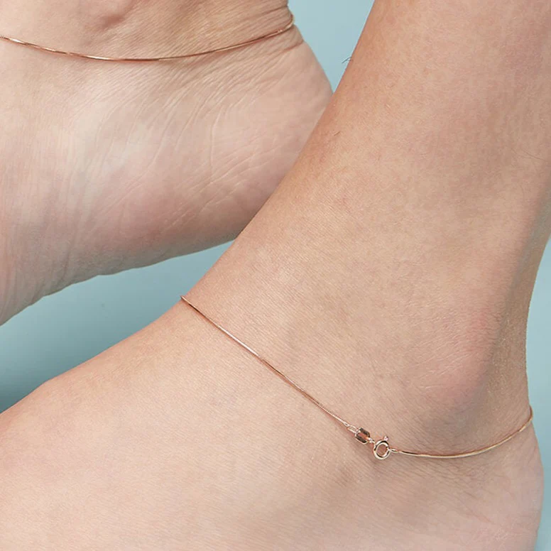 Minimal Snake Chain 925 Sterling Silver Anklet In Rose Gold - Image 4