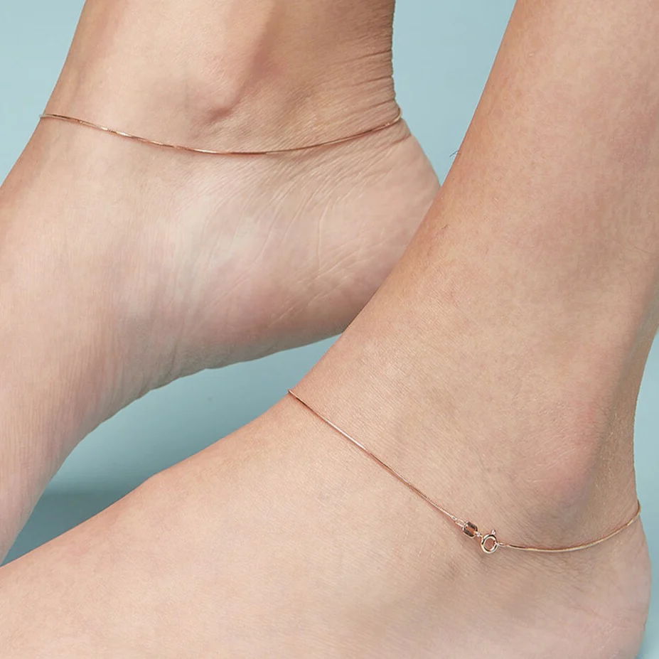 Minimal Snake Chain 925 Sterling Silver Anklet In Rose Gold - Image 5