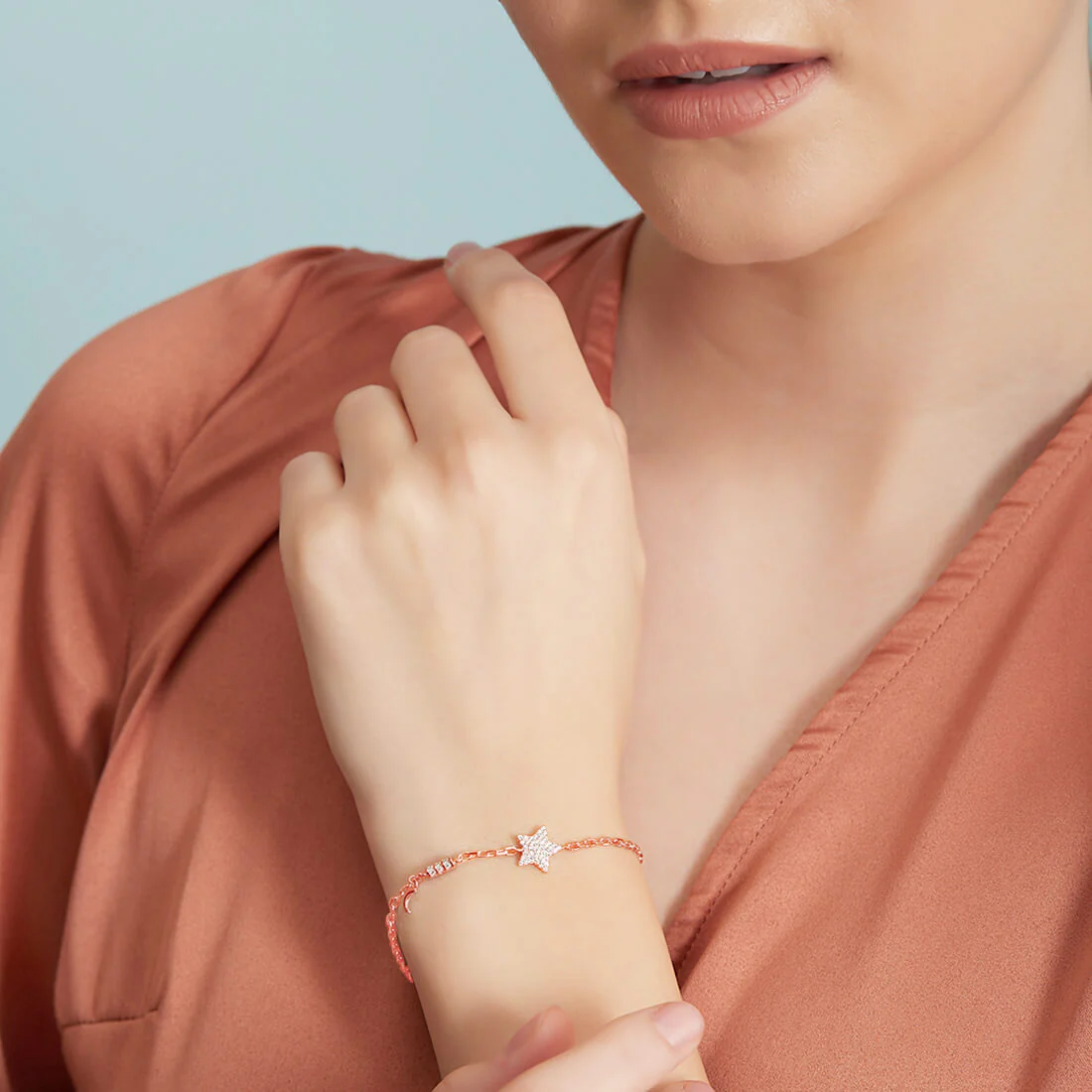 Minimal Star Cubic Zirconia 925 Silver Bracelet in Rose Gold - Image 3