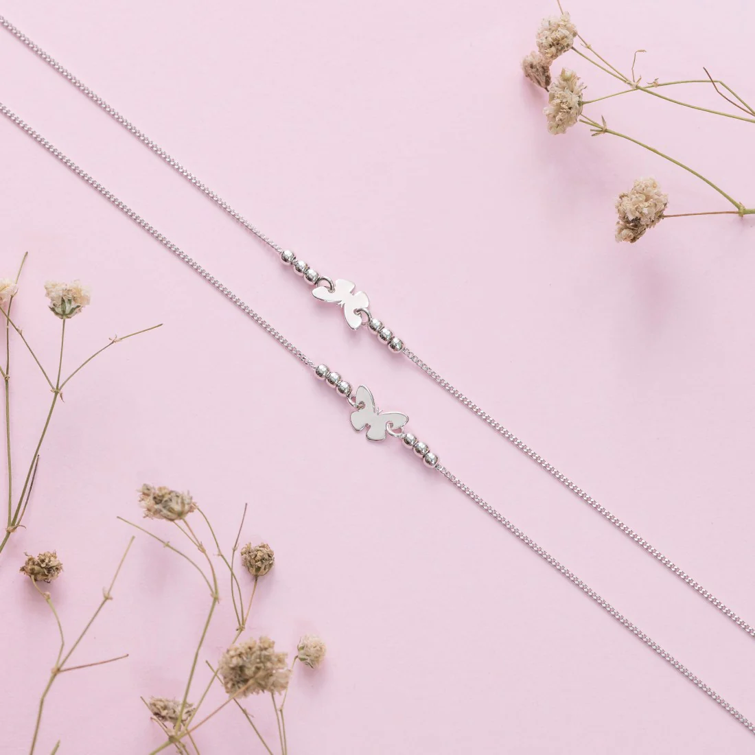 Minimalistic Butterfly Rhodium Plated 925 Sterling Silver Anklets - Image 3