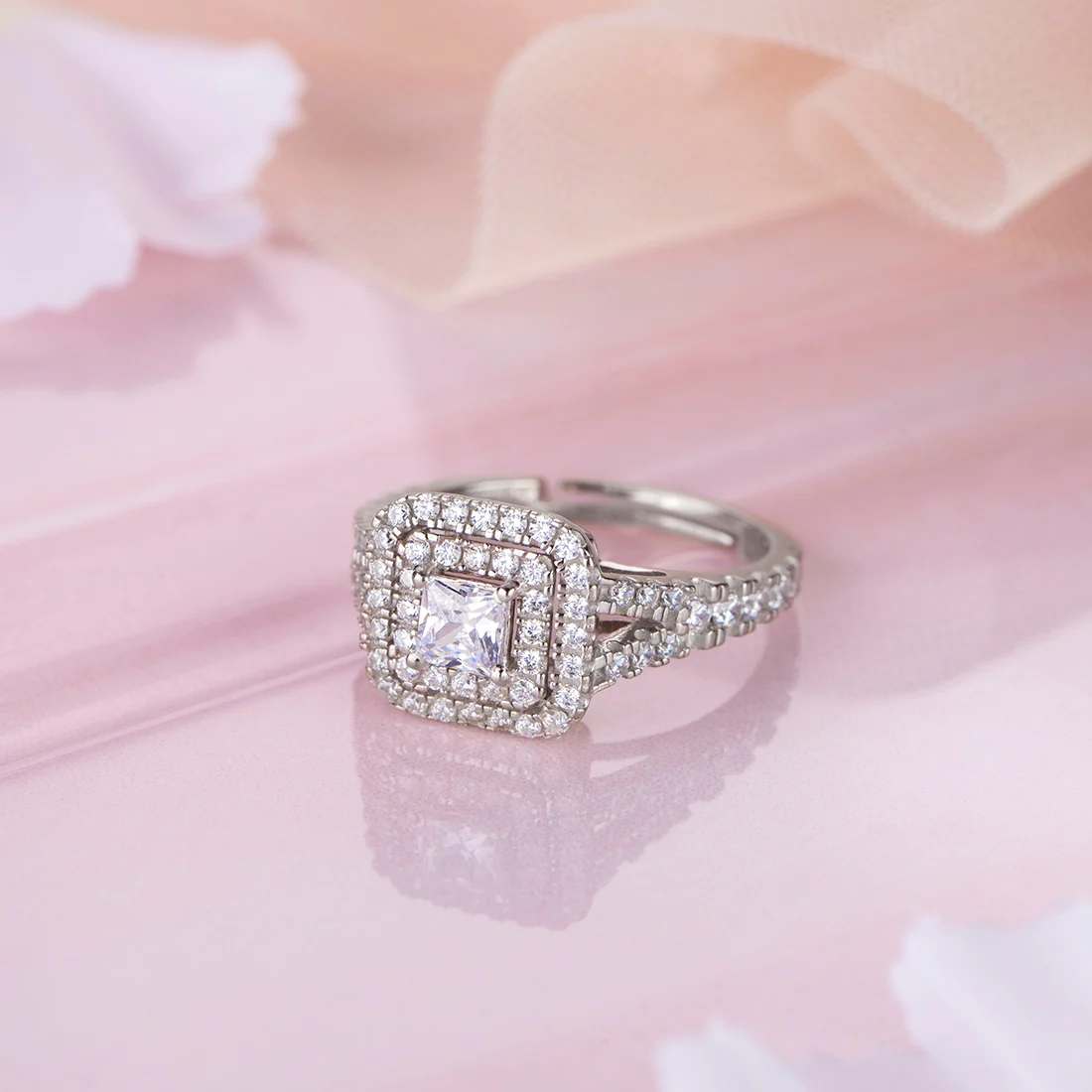 Mirror of Beauty Rhodium-Plated 925 Sterling Silver CZ Ring for Her (Adjustable) - Image 2