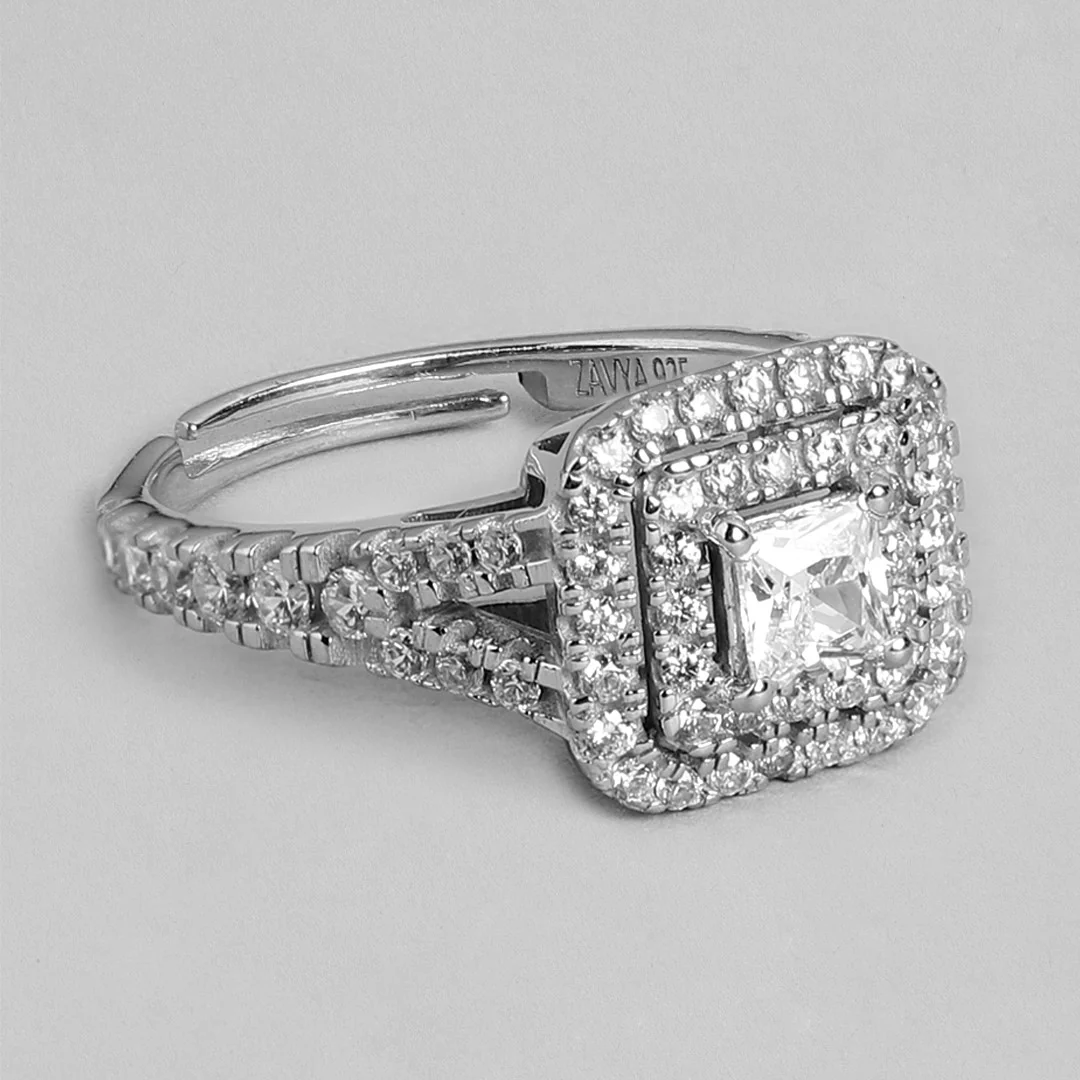 Mirror of Beauty Rhodium-Plated 925 Sterling Silver CZ Ring for Her (Adjustable) - Image 5