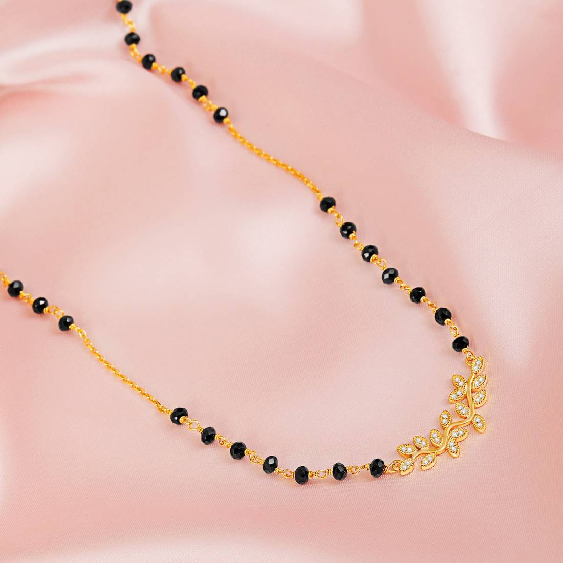 Modern Leaf Pattern Gold Plated 925 Sterling Silver Mangalsutra - Image 2