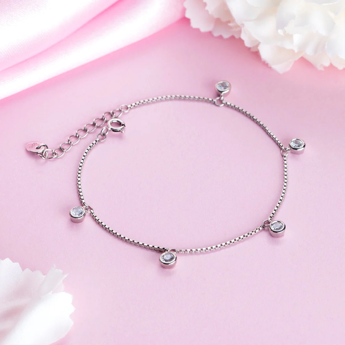Moonlit Glamour CZ Drop Rhodium Plated 925 Sterling Silver Bracelet