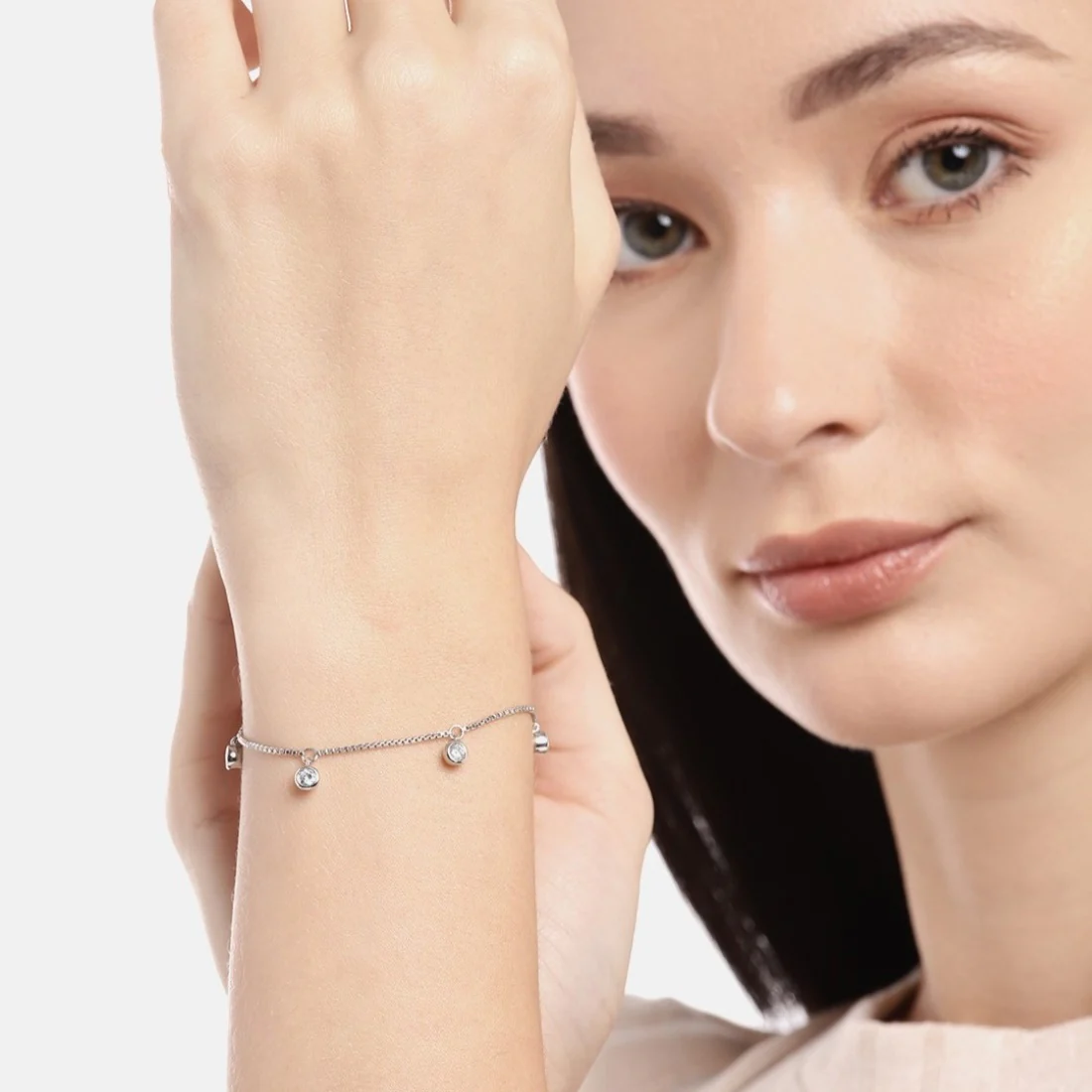 Moonlit Glamour CZ Drop Rhodium Plated 925 Sterling Silver Bracelet - Image 2