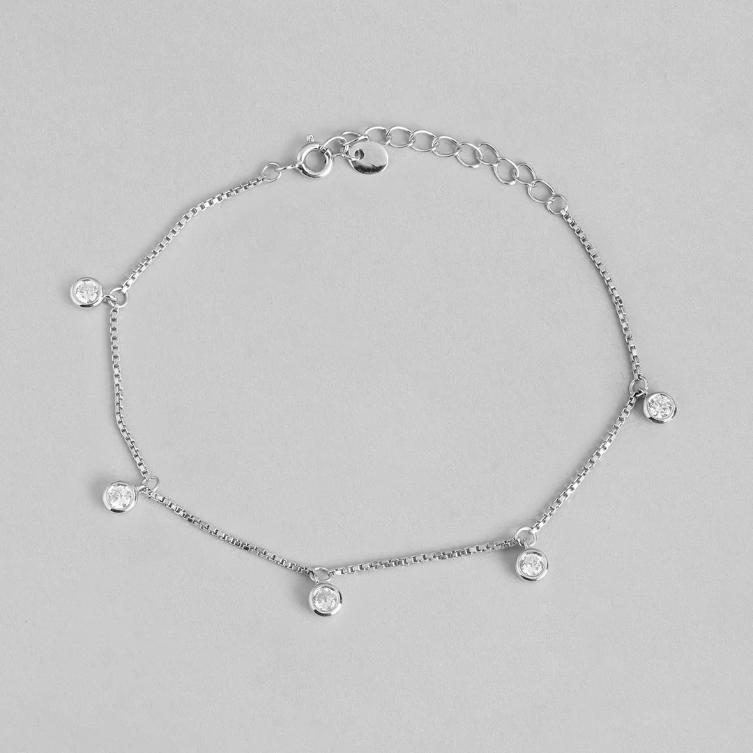 Moonlit Glamour CZ Drop Rhodium Plated 925 Sterling Silver Bracelet - Image 4