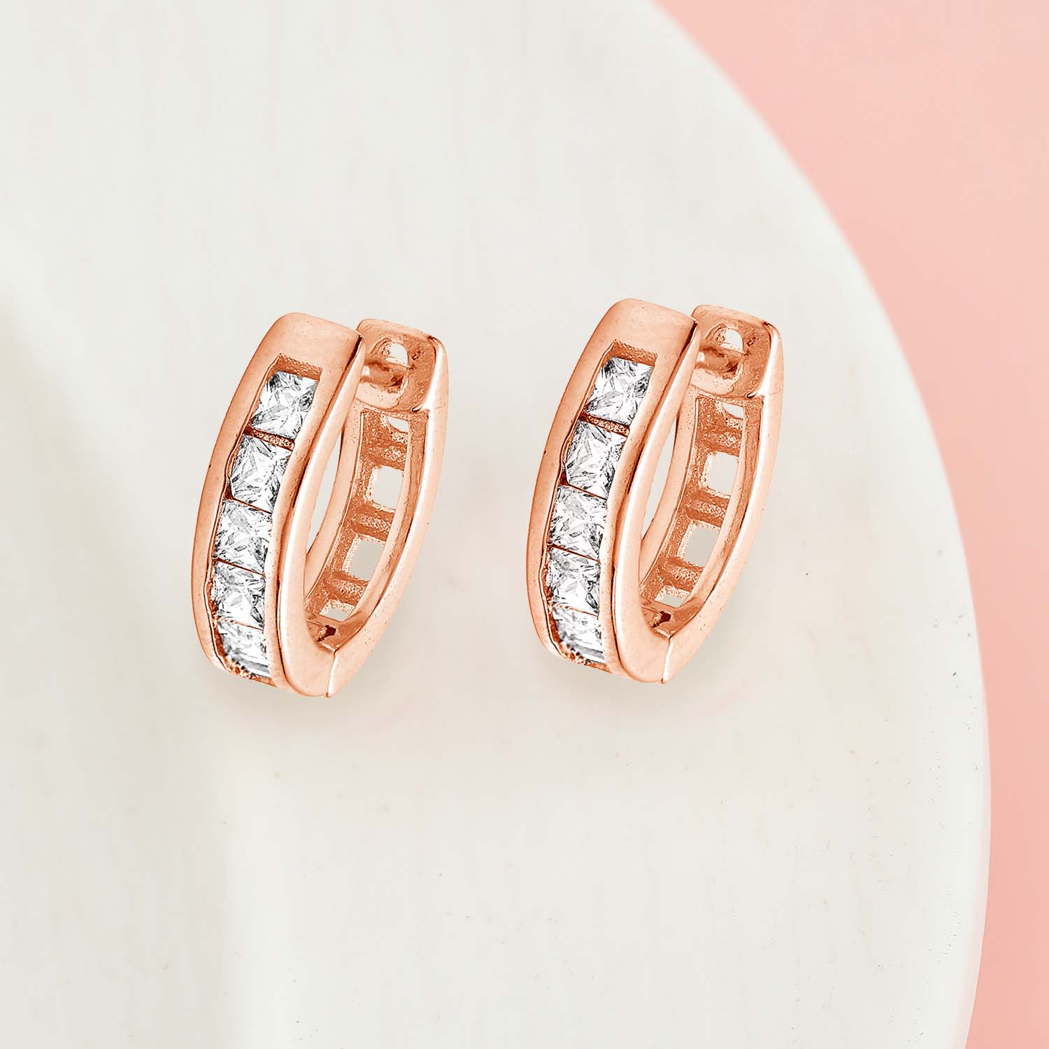 Born to Rule Rose Gold Huggie 925 Silver Earrings - Image 3