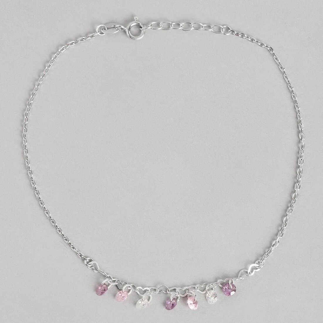 Multi-Color Charm Rhodium Plated 925 Sterling Silver Chained Anklet - Image 6