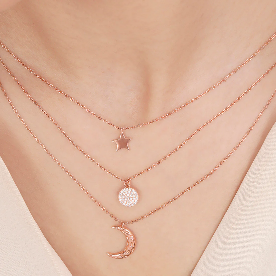 Multi Layered Rose Gold Plated 925 Sterling Silver Necklace - Image 2