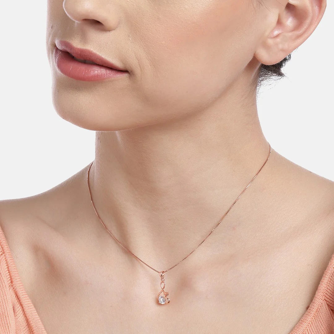 Musical Solitaire Rose Gold Plated 925 Silver Necklace Chain - Image 3