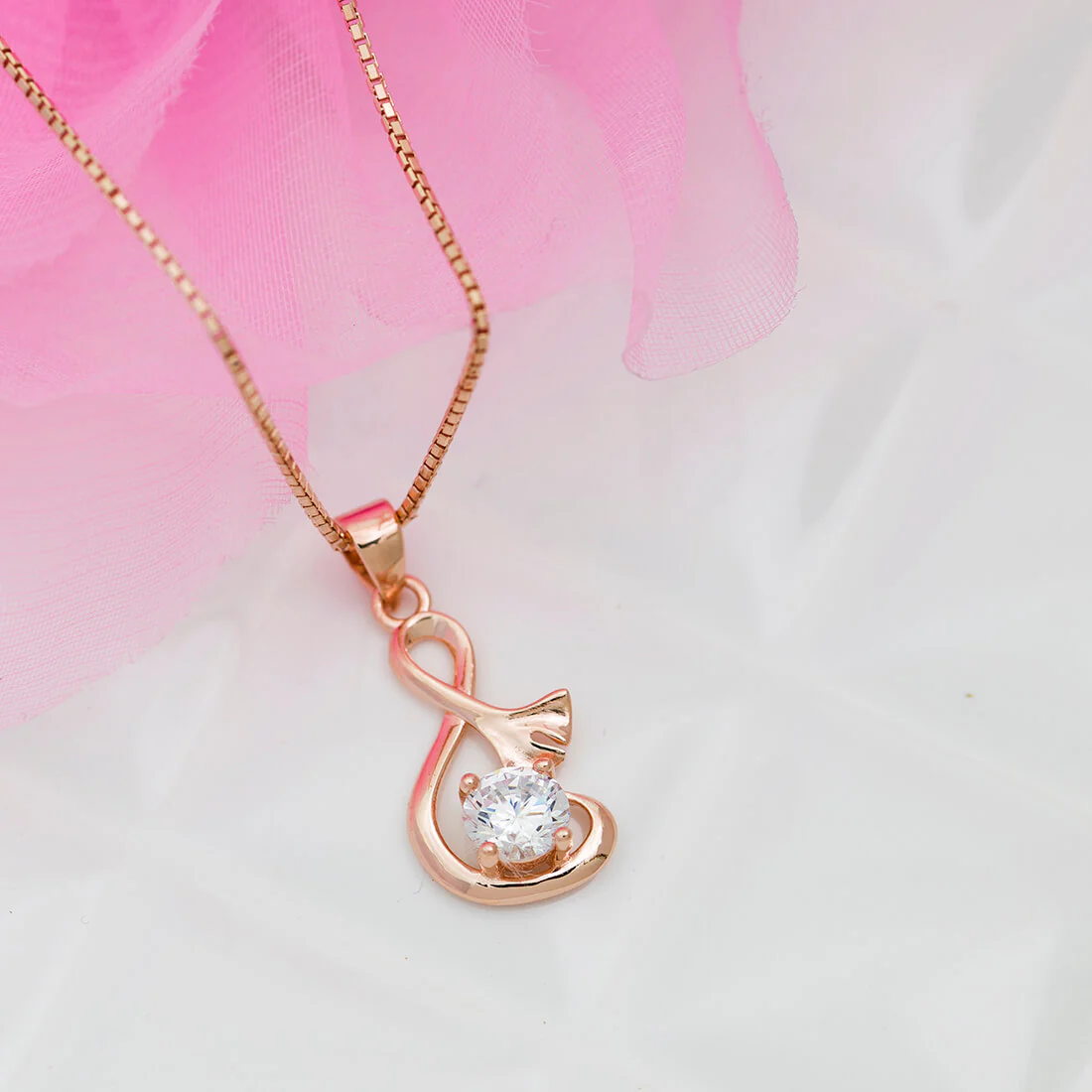 Musical Solitaire Rose Gold Plated 925 Silver Necklace Chain - Image 4