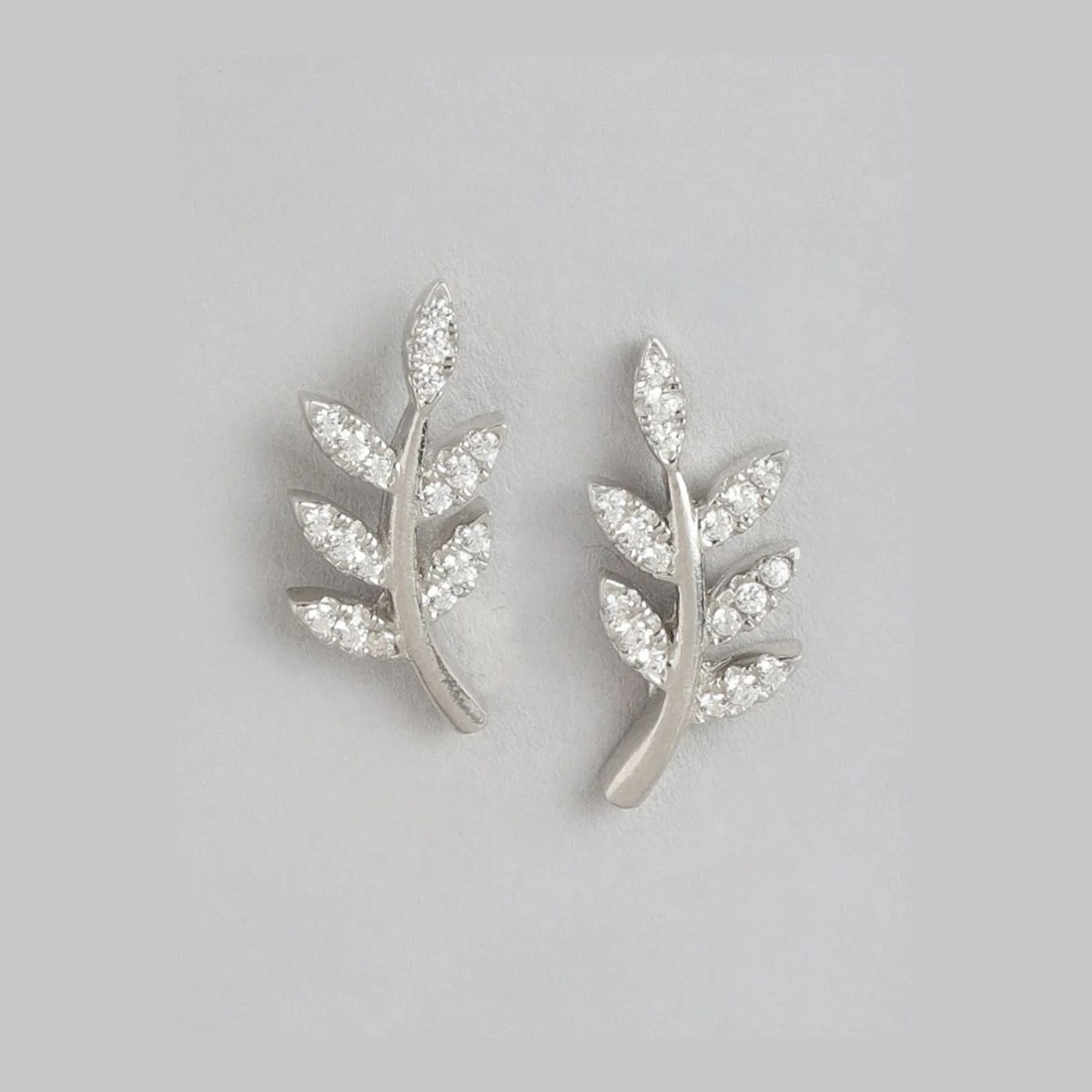 Nature's Elegance Rhodium Plated Stud Earring with Cubic Zirconia - Image 3