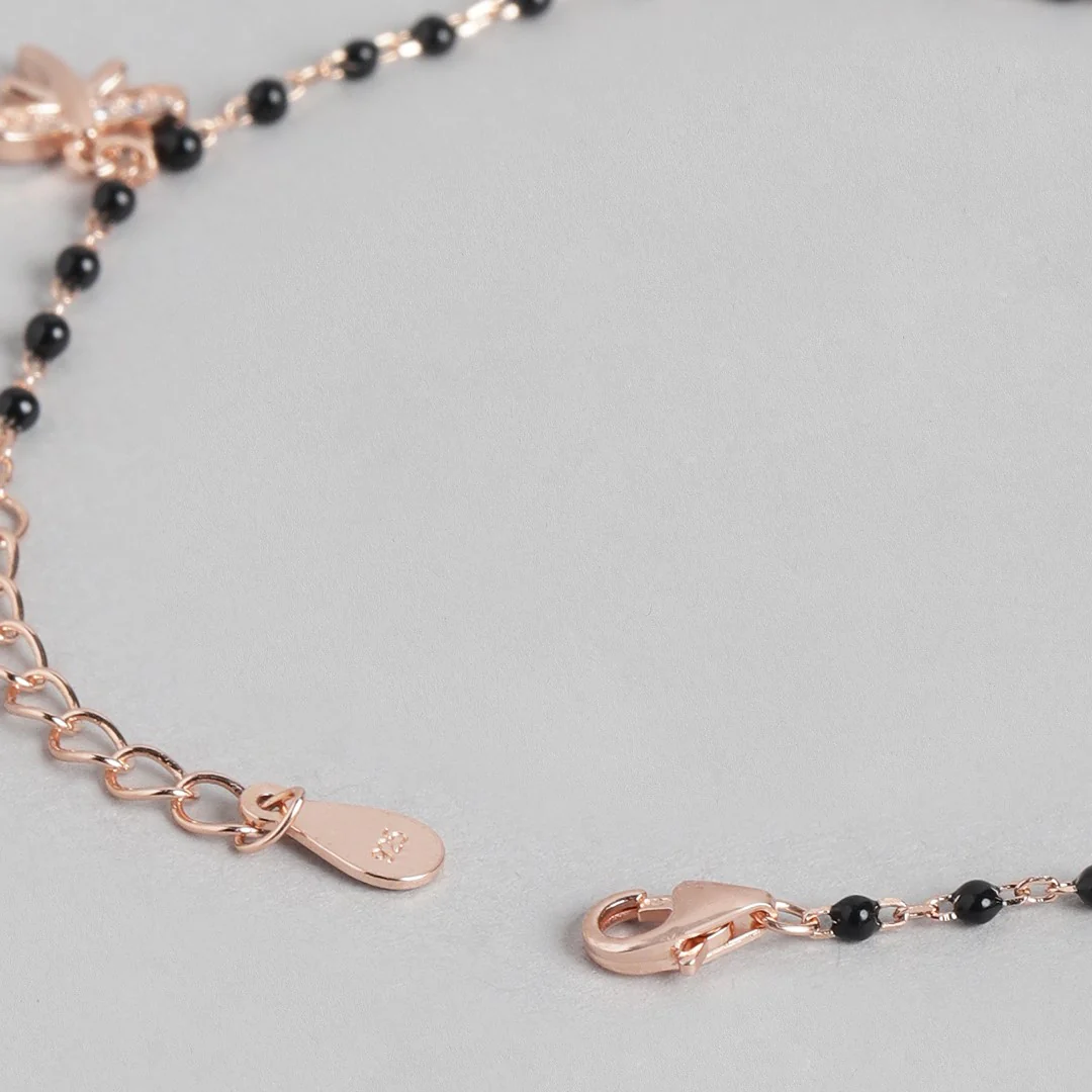 Nature's Whimsy Rose Gold-Plated CZ Leaf & Butterfly 925 Sterling Silver Bracelet - Image 6