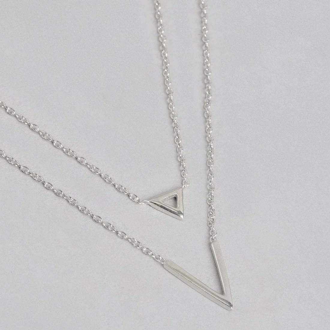 Minimal Double Chain Rhodium Plated 925 Sterling Silver Necklace - Image 5