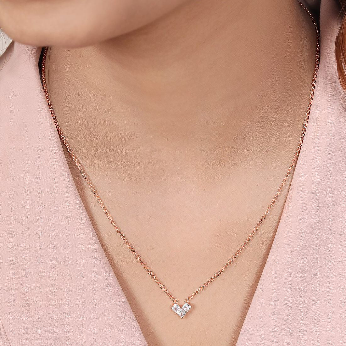 Rose Elegance CZ Rose Gold Plated 925 Sterling Silver Necklace - Image 3