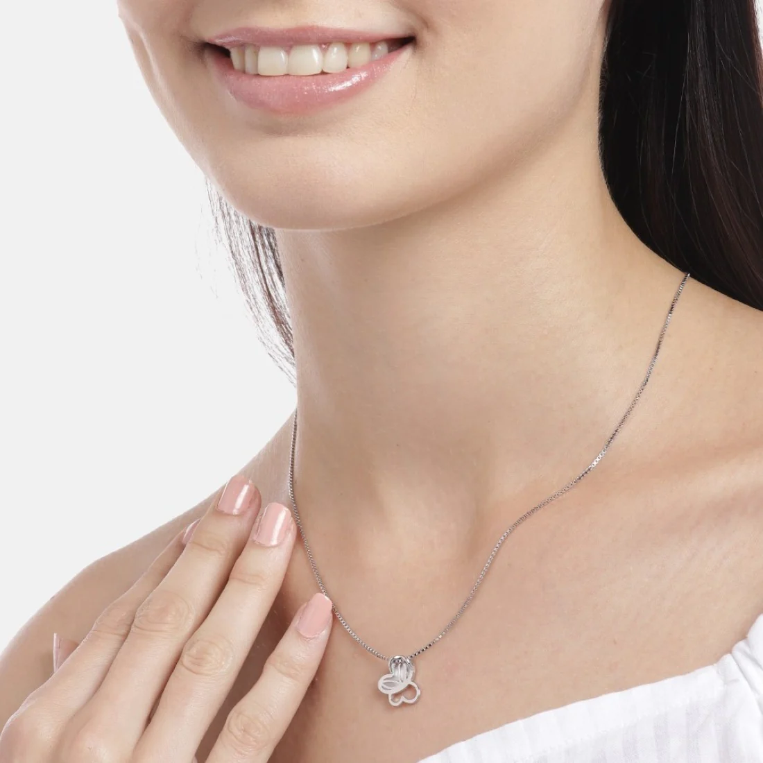 Whimsical Flutter Rhodium-Plated 925 Sterling Silver Butterfly Necklace - Image 2