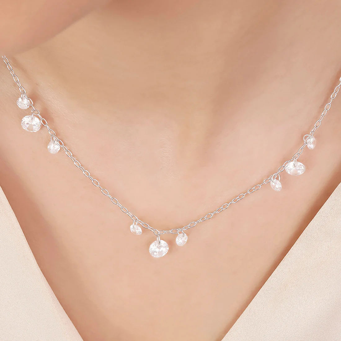 925 Sterling Silver Necklace with Crystal Charms