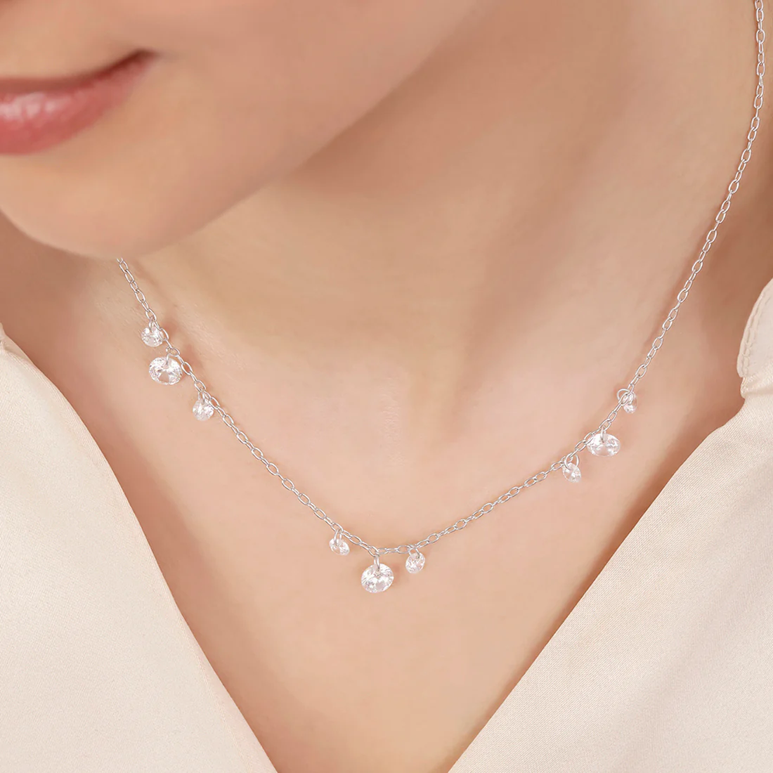 925 Sterling Silver Necklace with Crystal Charms - Image 3