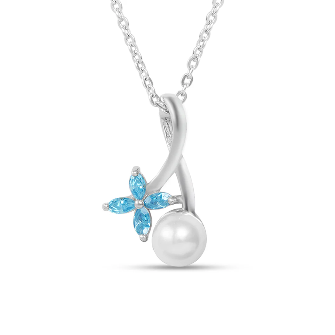 Timeless Pearl Flower Rhodium Plated 925 Sterling Silver Necklace - Image 3
