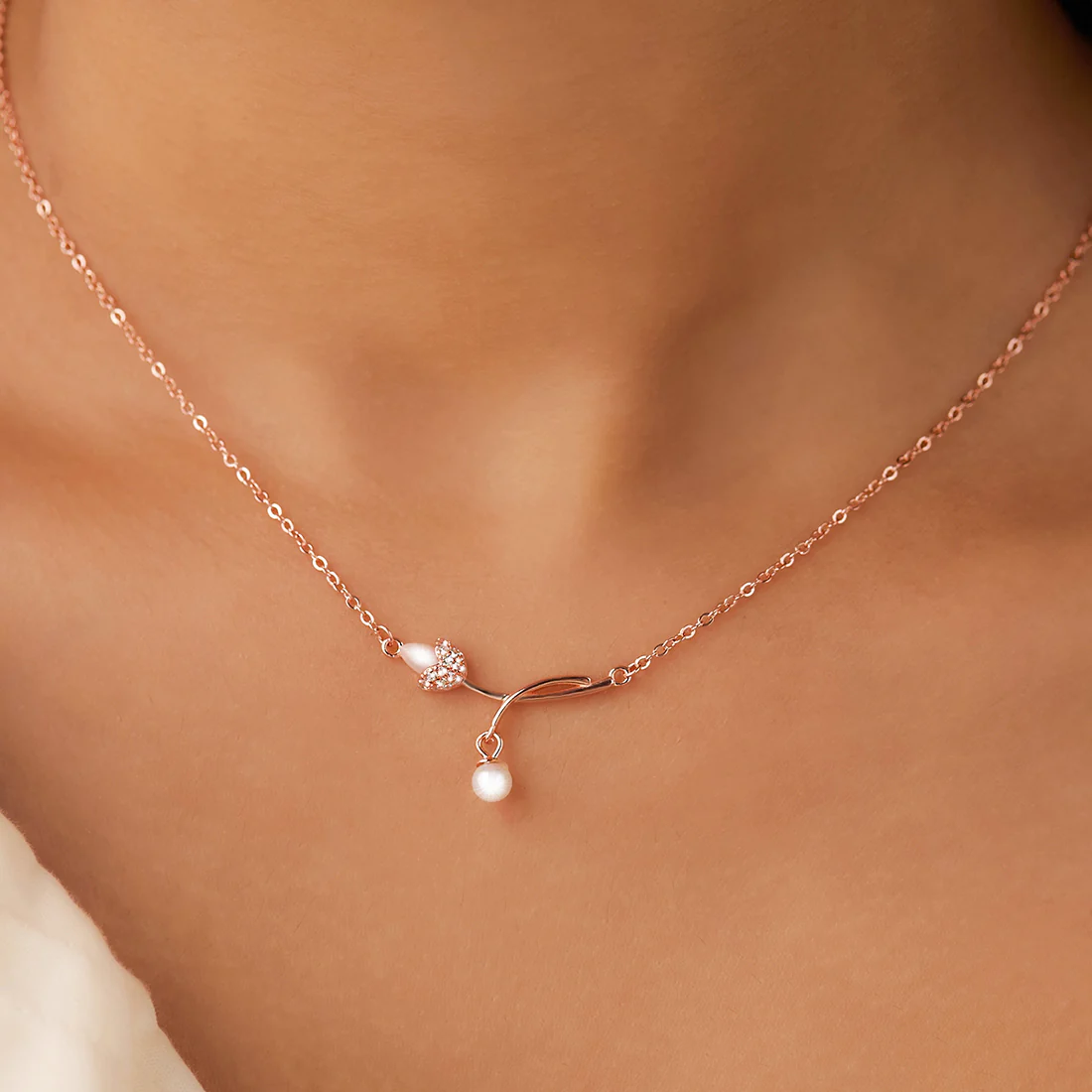 Her First Pearl Blossom Rose Gold Plated Necklace - Image 2