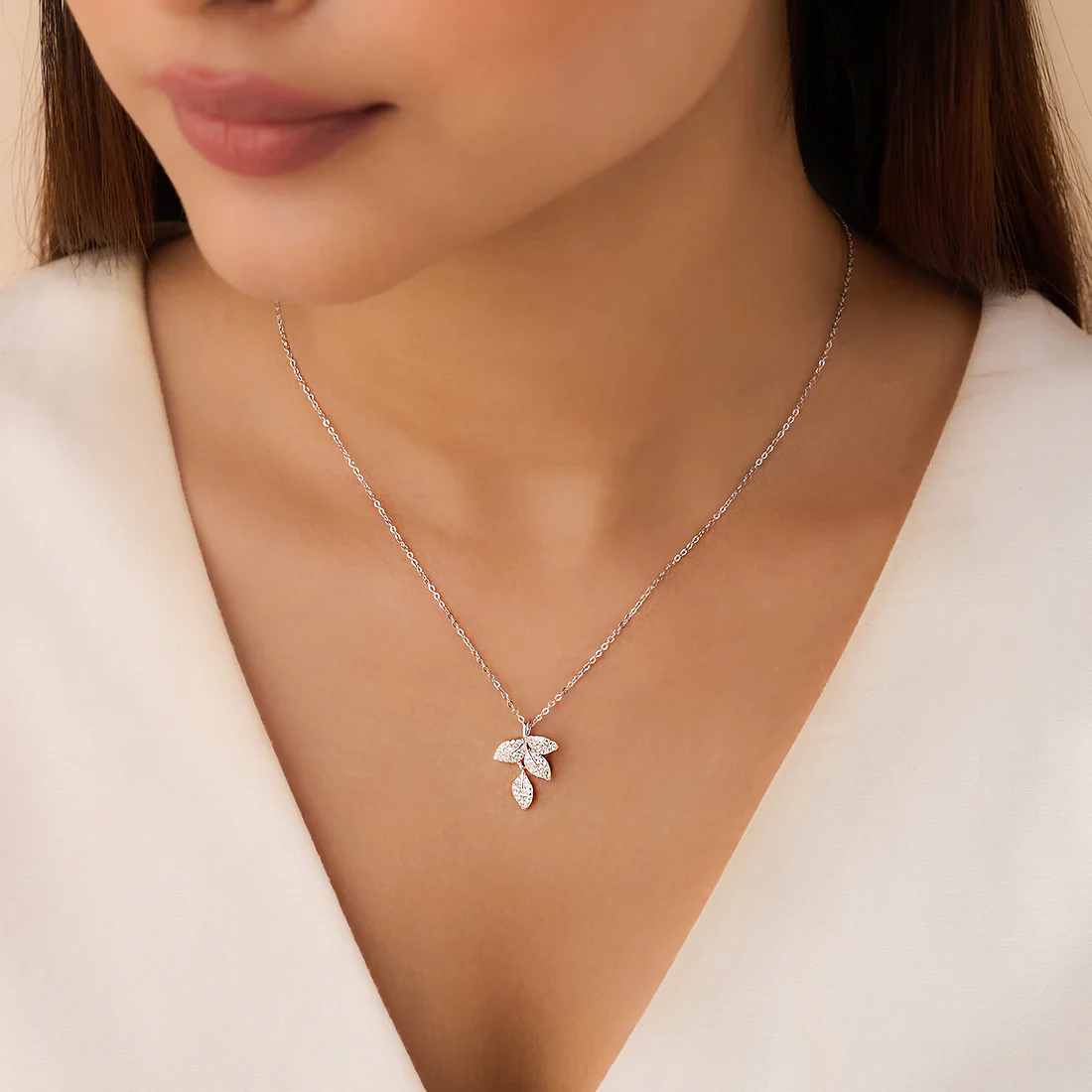 Whispering Leaves Silver Rhodium Plated Necklace - Image 3