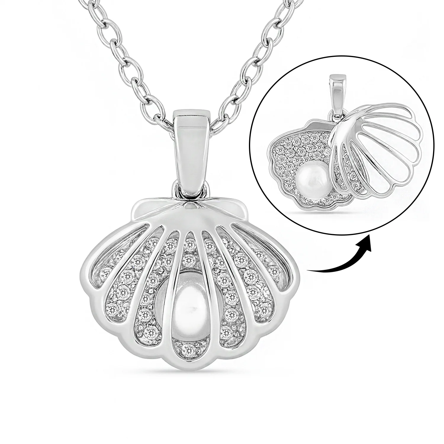 Ocean's Secret Pearl Rhodium Plated Necklace - Image 2