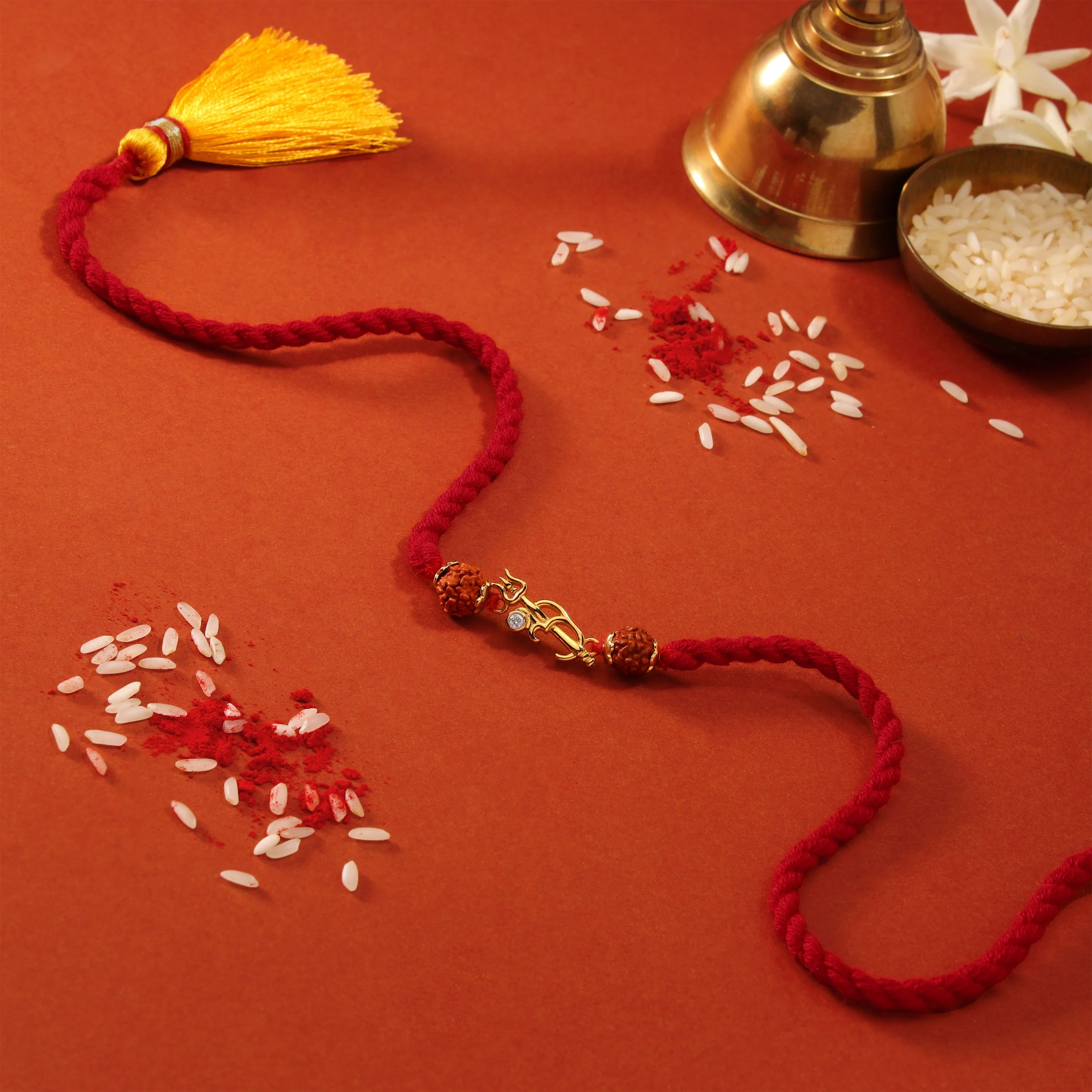 Om Trishul Charm Gold-Plated 925 Sterling Silver Rakhi with Rudraksha Beads for Him - Image 3
