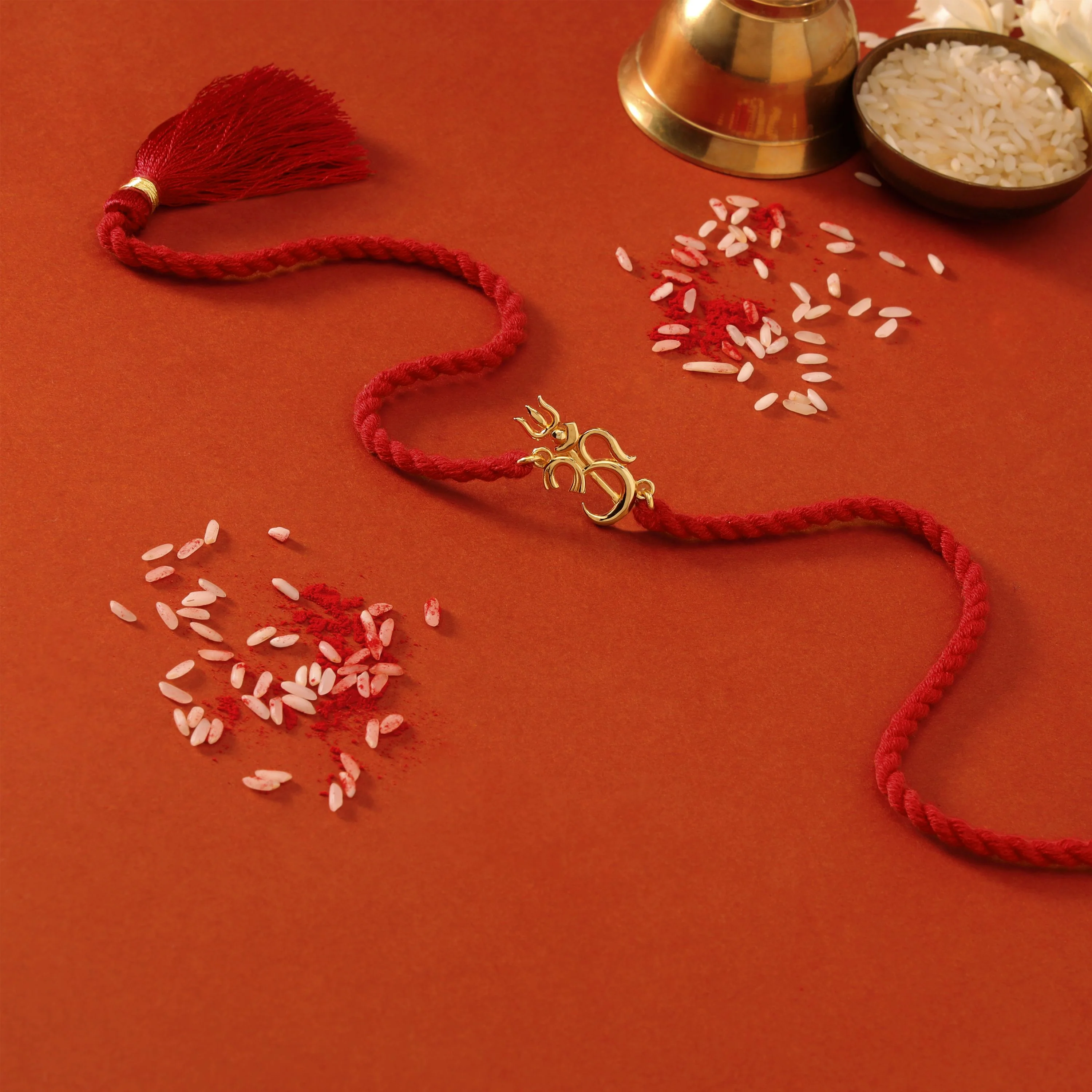 Om Trishul Charm Gold-Plated 925 Sterling Silver Rakhi for Him - Image 8