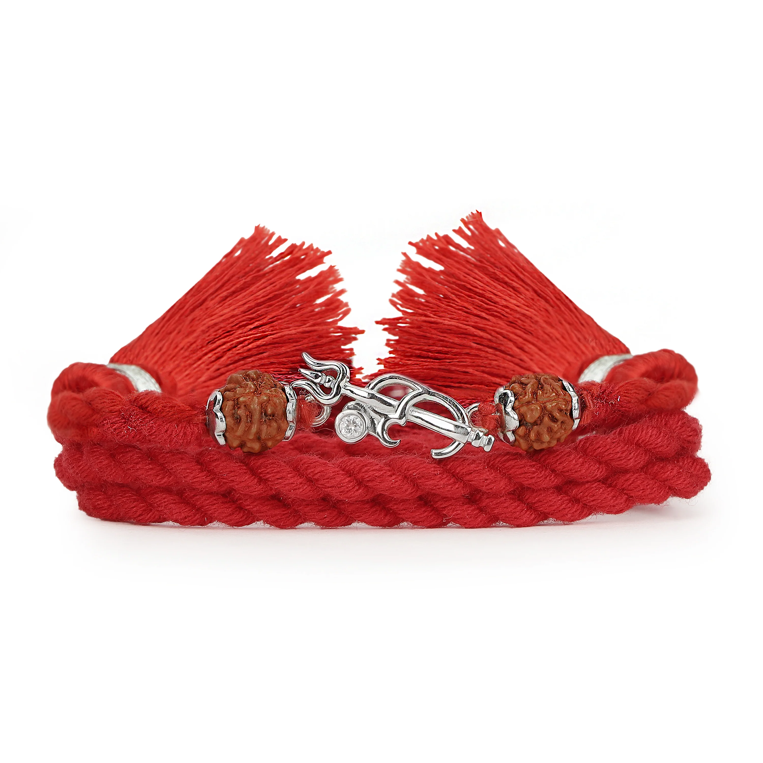 Om Trishul Charm Rhodium-Plated 925 Sterling Silver Rakhi with Rudraksha Beads for Him - Image 5