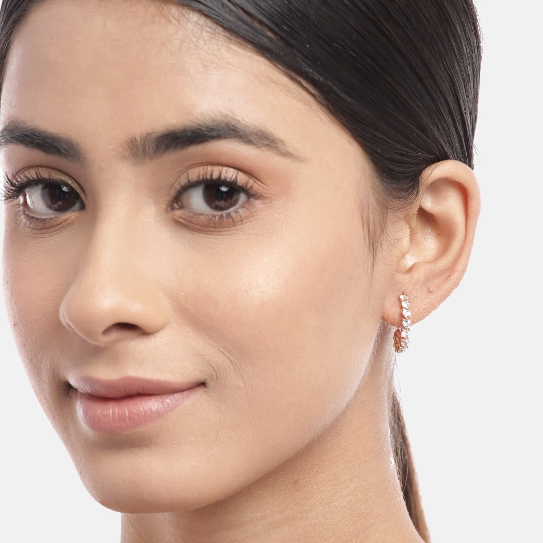 One Line CZ Rhodium Plated 925 Sterling Silver Half Hoops - Image 3