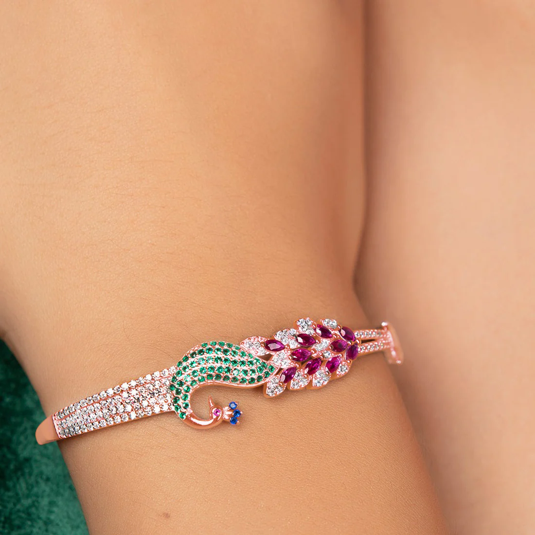 Peacock Rhodium Plated 925 Sterling Silver Cuff Bracelet - Image 11