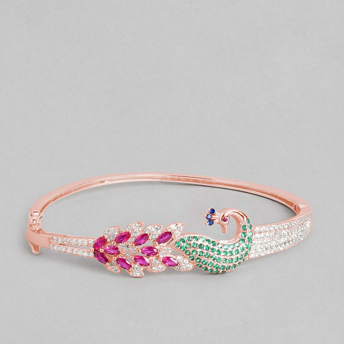 Peacock Rhodium Plated 925 Sterling Silver Cuff Bracelet - Image 12