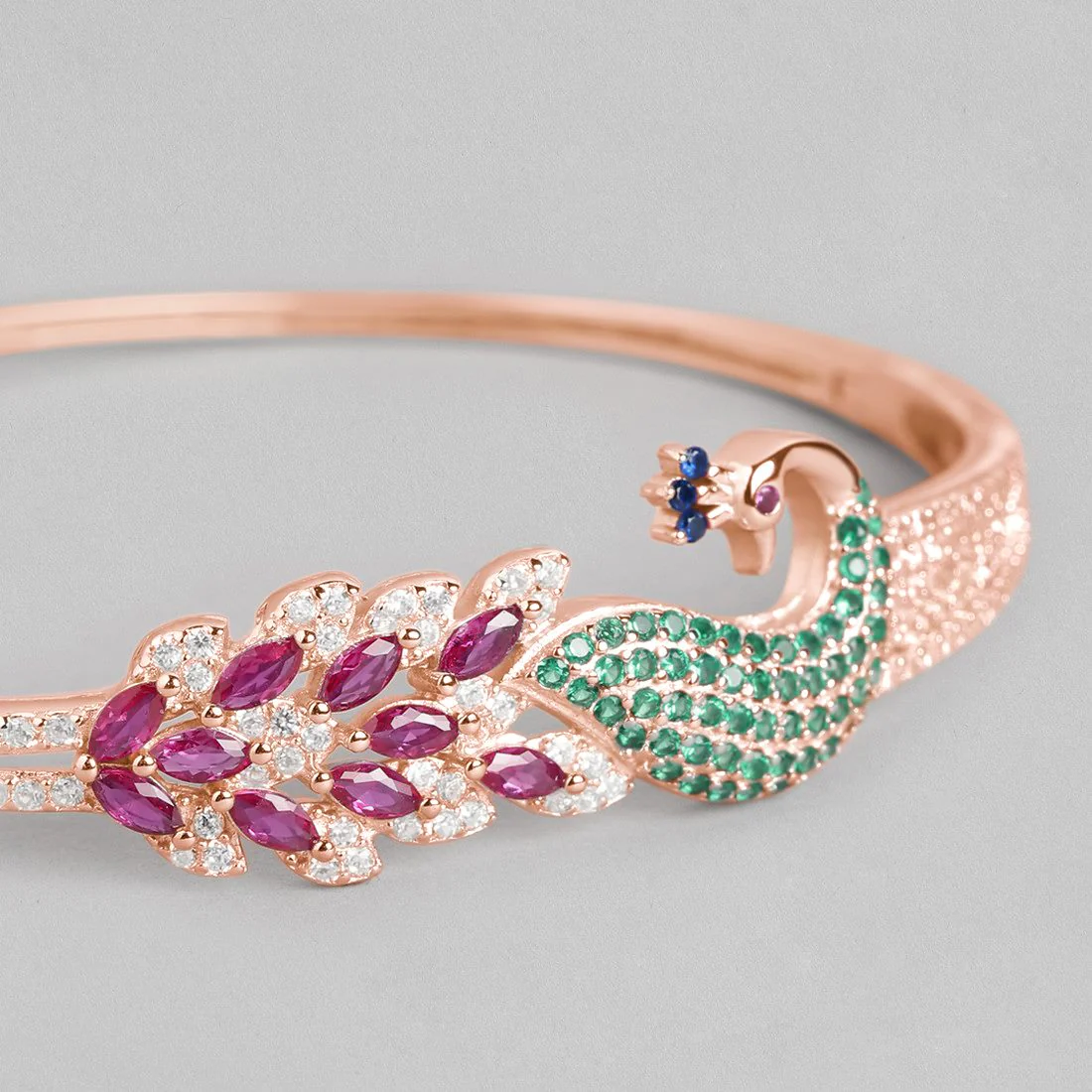 Peacock Rhodium Plated 925 Sterling Silver Cuff Bracelet - Image 13