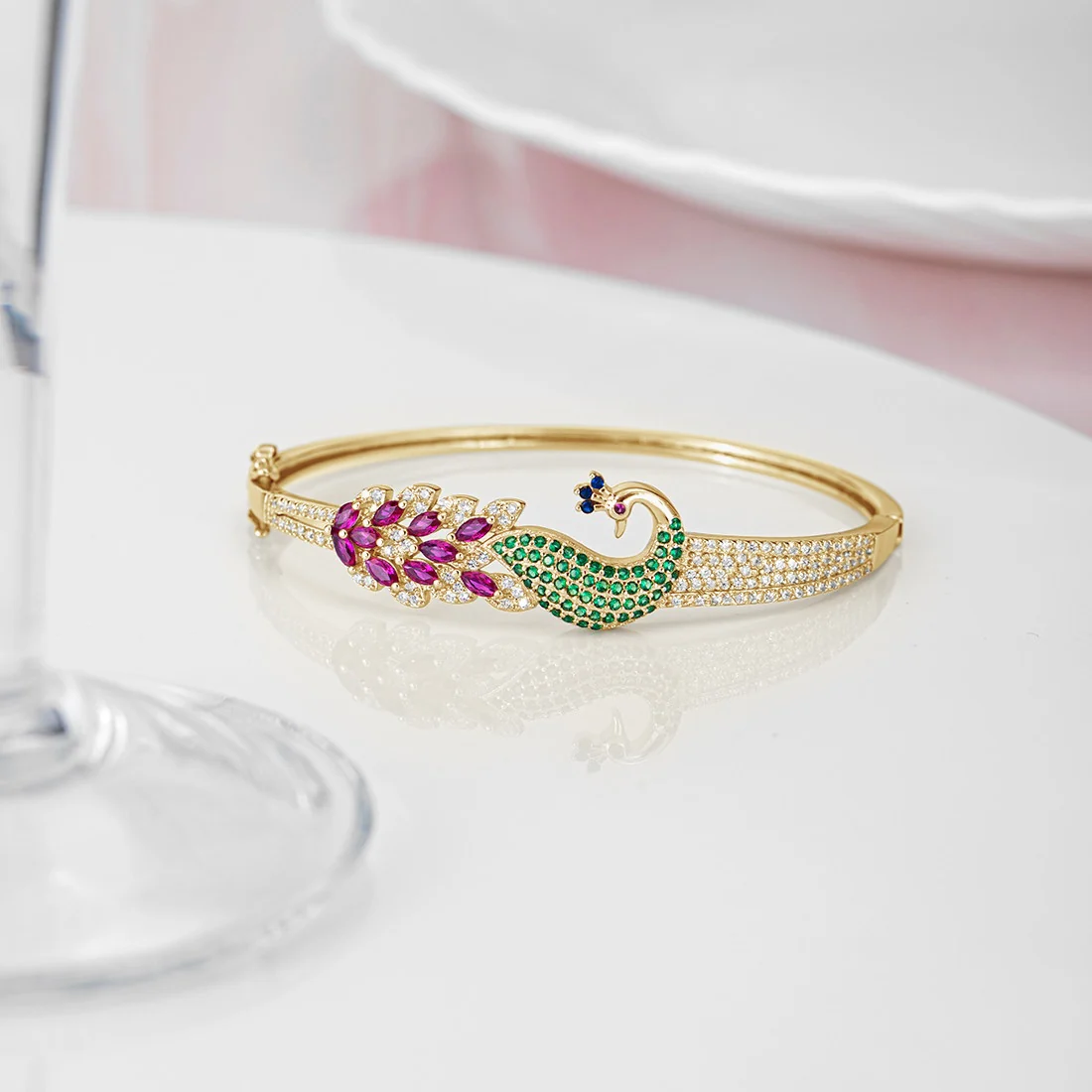 Peacock Rhodium Plated 925 Sterling Silver Cuff Bracelet - Image 16